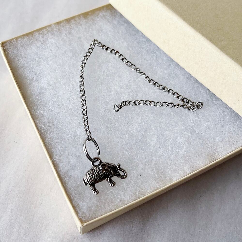 Elephant Charm on a Silver Tone Chain 7 Inches